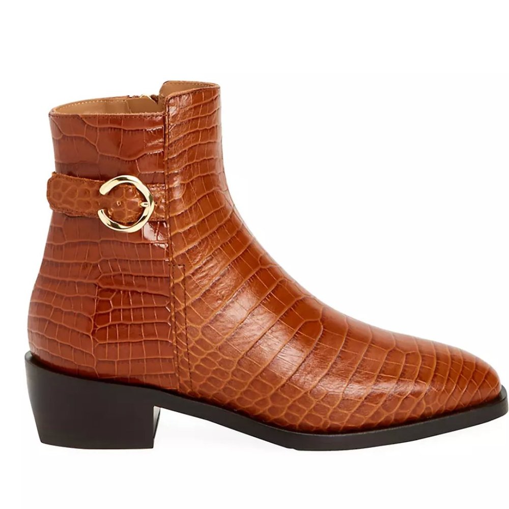 Aquatalia Fara Croc-Embossed Leather Ankle Boots